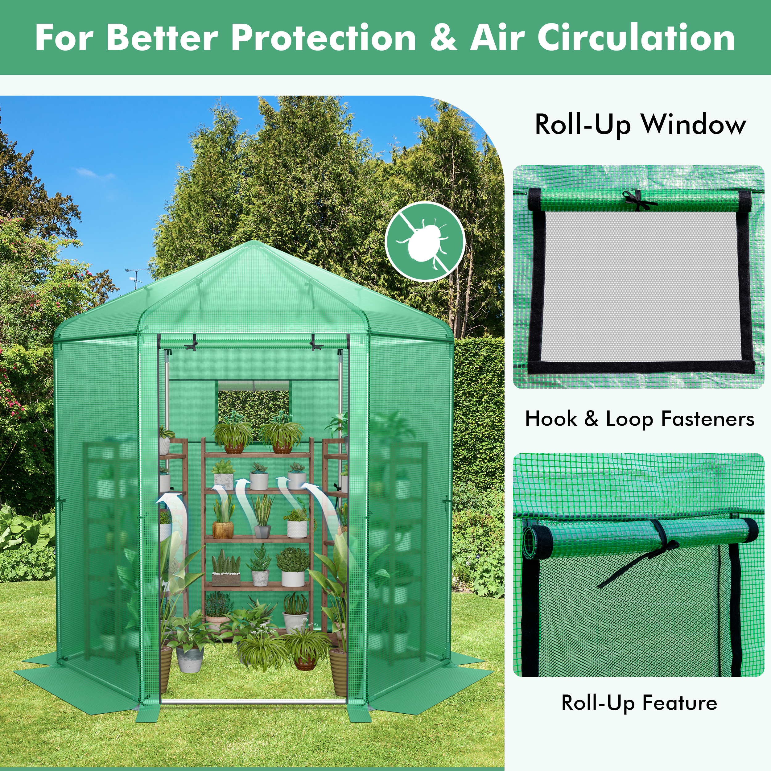 Costway 85 Inch Walk-In Hexagonal Greenhouse