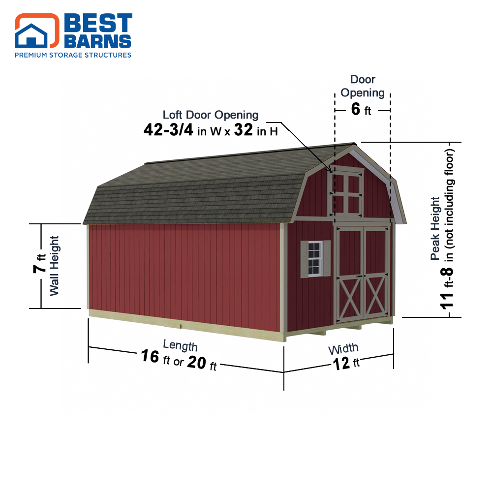 Best Barns 12 x 20 Foot Handcrafted Homstead Wood Storage Shed with Loft