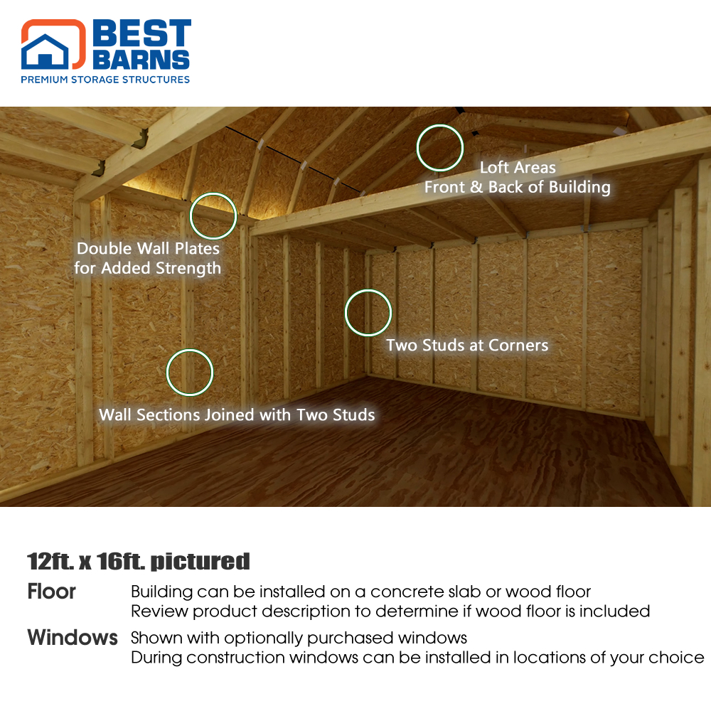 Best Barns 12 x 20 Foot Handcrafted Homstead Wood Storage Shed with Loft