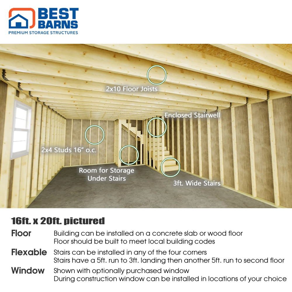 Best Barns 16 x 24 Foot Handcrafted Homestead XL Storage Shed