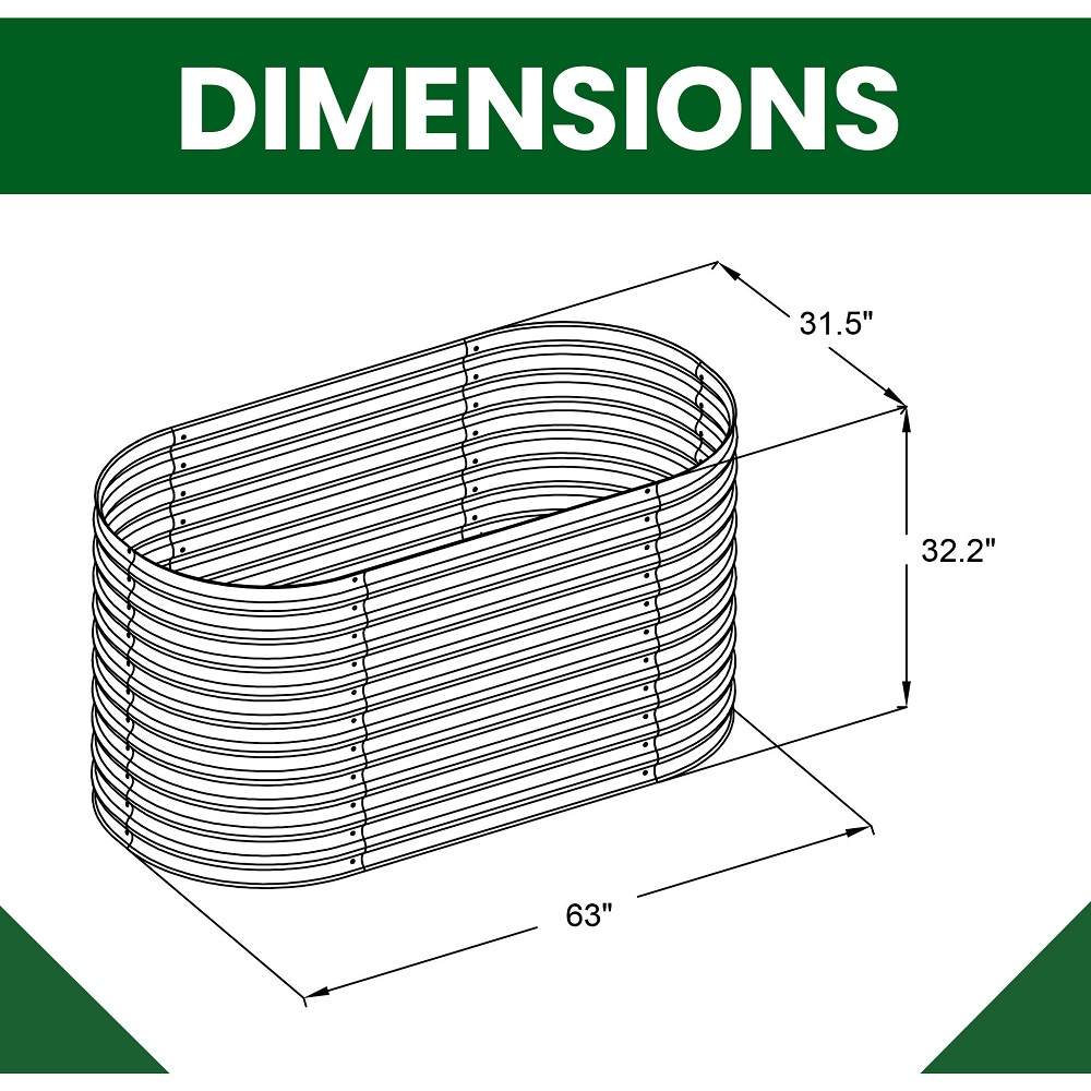 Hanover 63 Inch Galvanized Steel Oval Raised Planter Bed