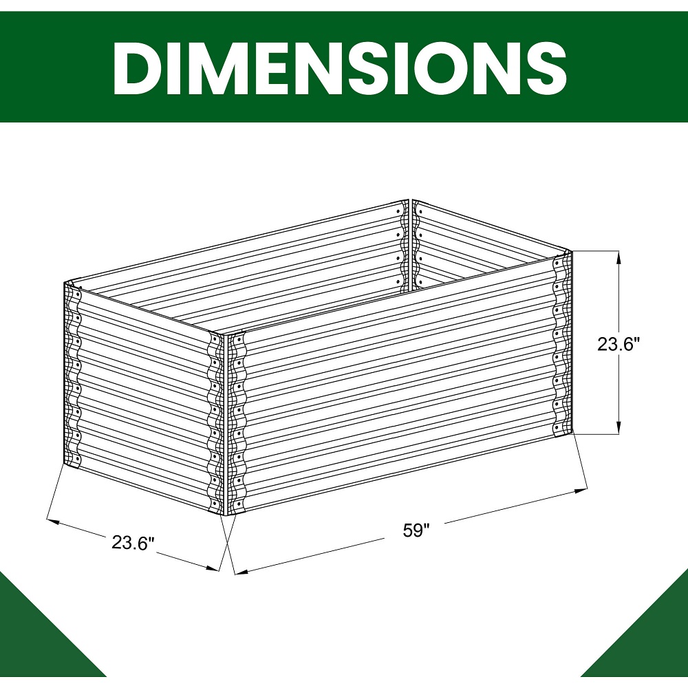 Hanover 59 Inch Galvanized Steel Rectangle Raised Planter Bed