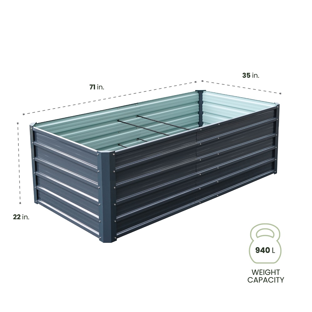 Hanover 71 Inch Galvanized Steel Rectangle Raised Planter Bed