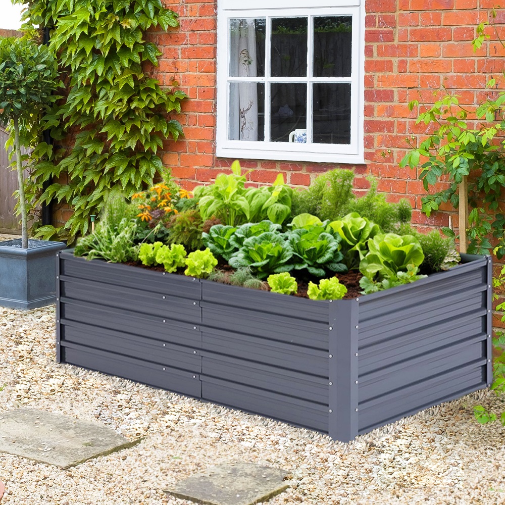 Hanover 71 Inch Galvanized Steel Rectangle Raised Planter Bed