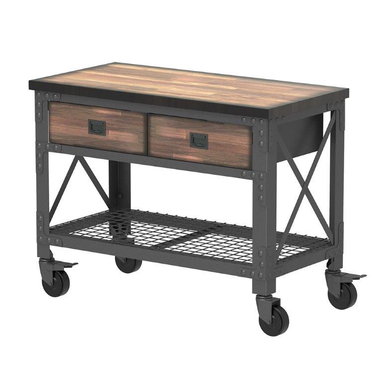 DuraMax 48 Inch Rolling Industrial Workbench with Wood Top