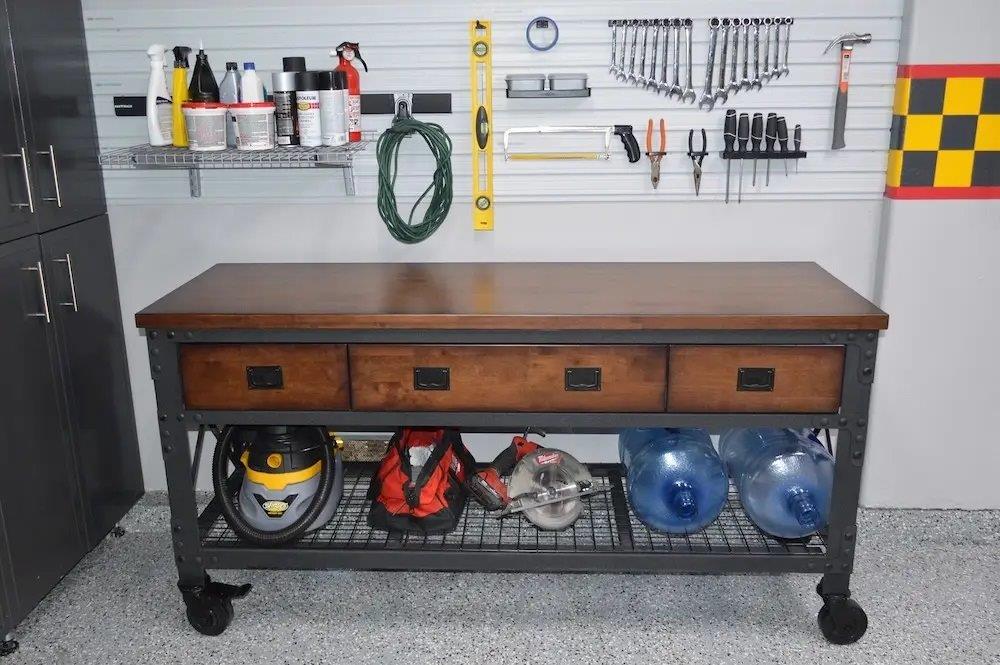 DuraMax 72 Inch Rolling Industrial Workbench with Wood Top