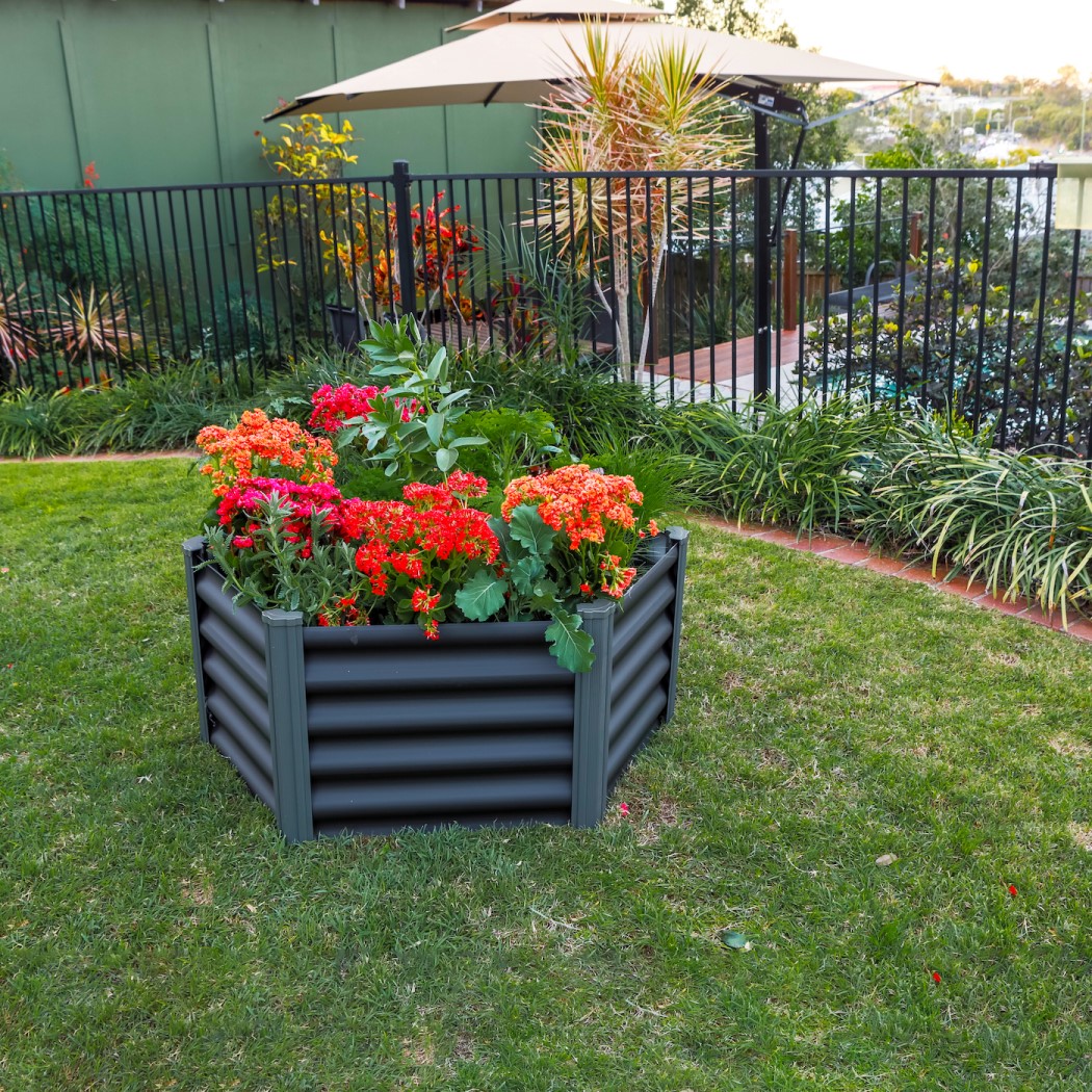 Absco The Organic Garden Co 3 x 3 Foot Hexagonal Grey Steel Raised Garden Bed