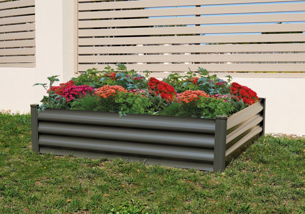 Absco 4 x 4 Foot Square Grey Steel Raised Garden Bed