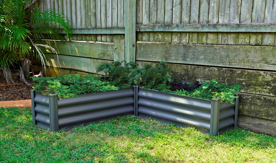 Absco 4 x 4 Foot L Shaped Grey Steel Raised Garden Bed