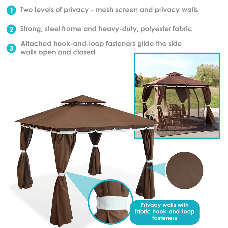 Sunnydaze Soft Top 10' x 10' Gazebo with Screens and Privacy Walls