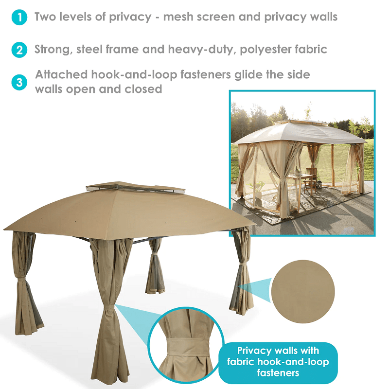 Sunnydaze 10' x13' Soft Top Gazebo with Screens and Privacy Walls