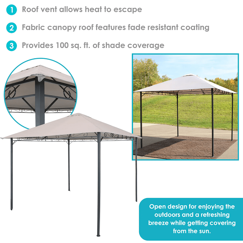 Sunnydaze 10' x 10' Steel Gazebo with Grey Weather-Resistant Fabric Top
