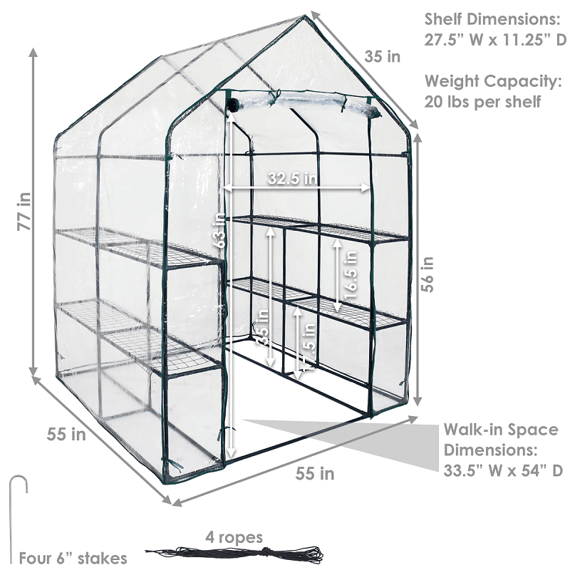 Sunnydaze Grandeur Walk-In Greenhouse with 4 Shelves