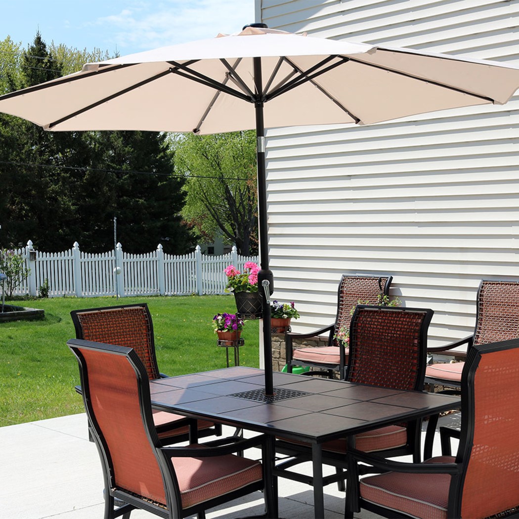 Sunnydaze 9 Foot Solar LED Tilt and Crank Outdoor Patio Umbrella
