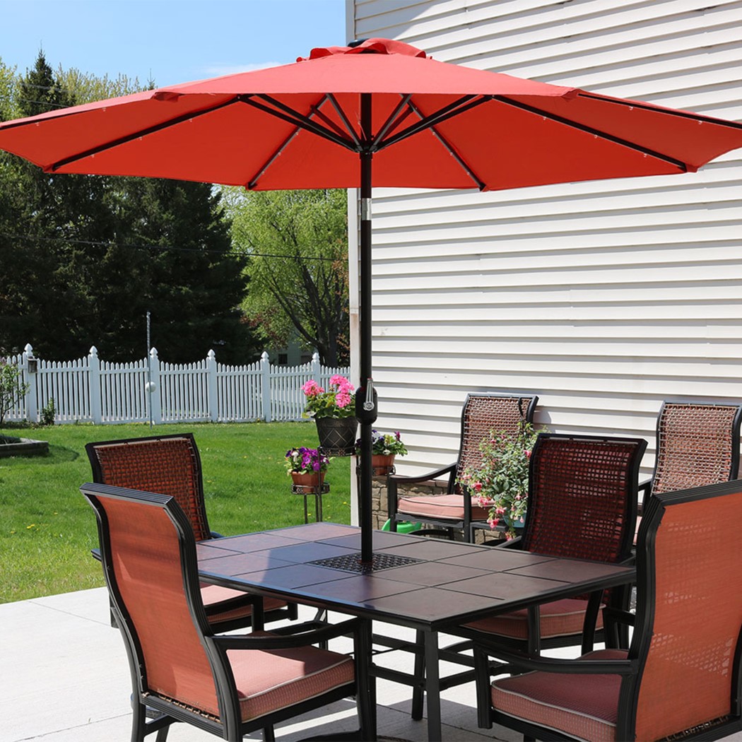 Sunnydaze 9 Foot Solar LED Tilt and Crank Outdoor Patio Umbrella