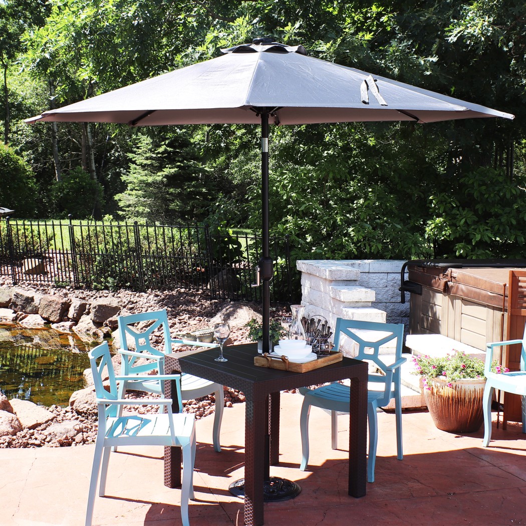 Sunnydaze 9 Foot Solar LED Tilt and Crank Outdoor Patio Umbrella