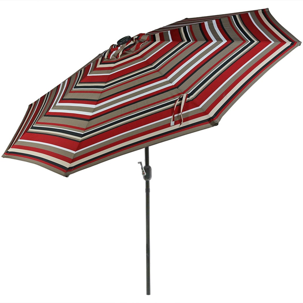 Sunnydaze 9 Foot Striped Aluminum Solar LED Tilt and Crank Patio Umbrella