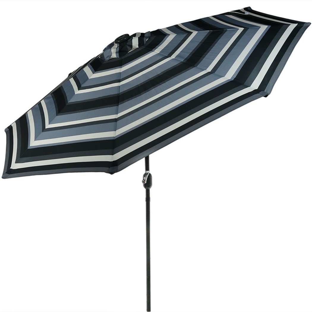Sunnydaze 9 Foot Striped Aluminum Solar LED Tilt and Crank Patio Umbrella