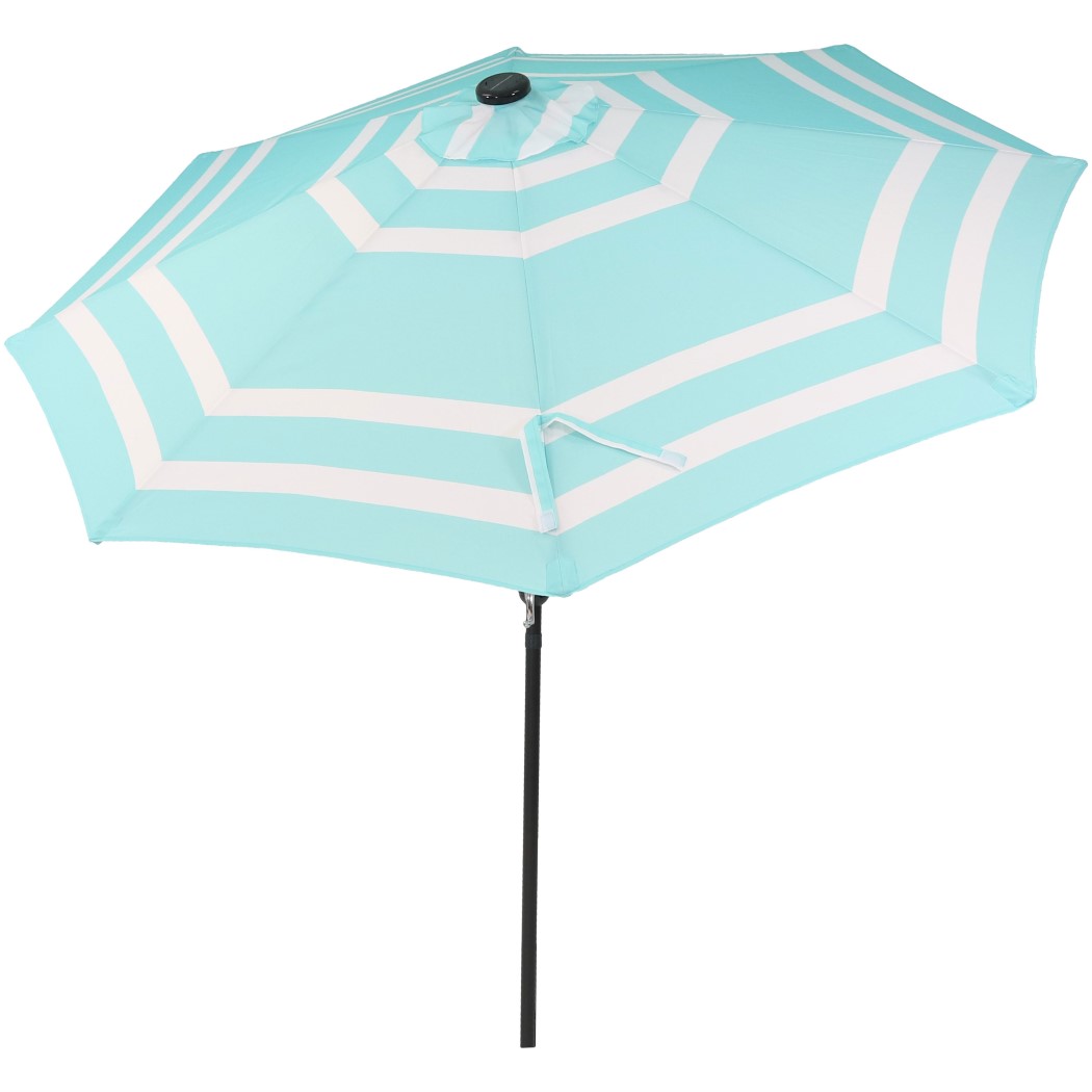 Sunnydaze 9 Foot Striped Aluminum Solar LED Tilt and Crank Patio Umbrella