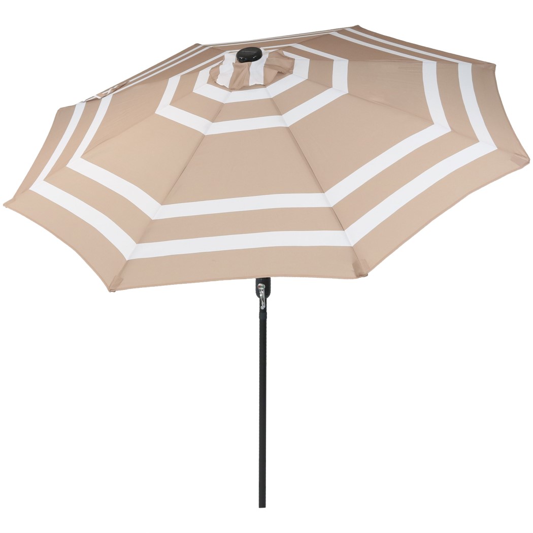 Sunnydaze 9 Foot Striped Aluminum Solar LED Tilt and Crank Patio Umbrella