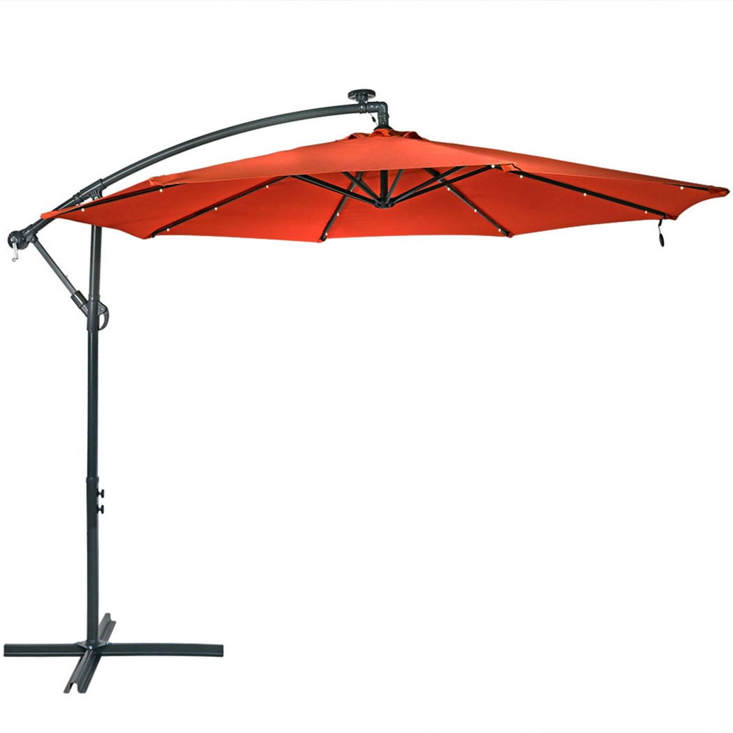 Sunnydaze 10 Foot Offset Steel Solar LED Patio Umbrella with Cantilever