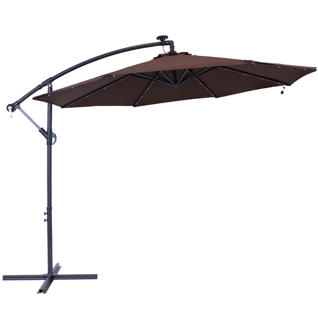 Sunnydaze 10 Foot Offset Steel Solar LED Patio Umbrella with Cantilever
