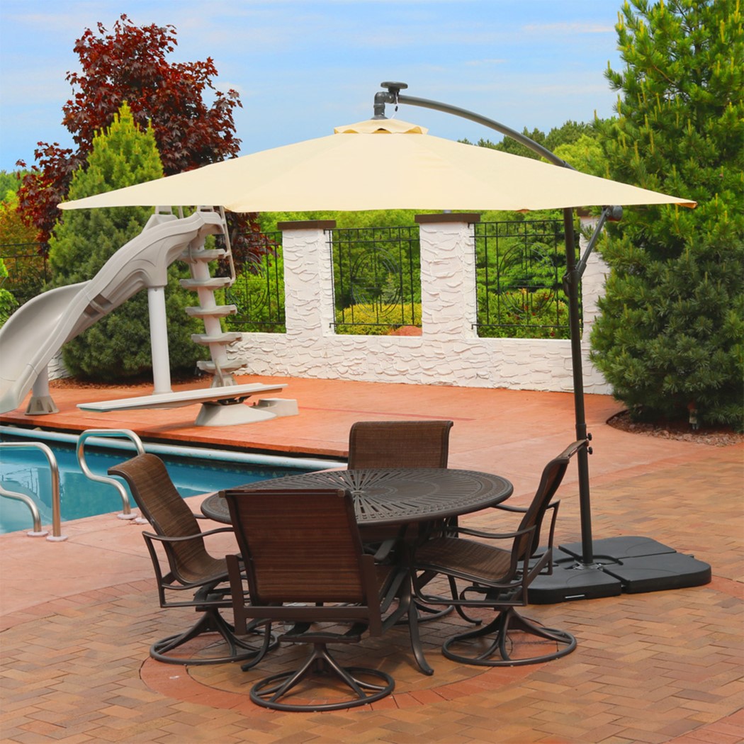 Sunnydaze 10 Foot Offset Steel Solar LED Patio Umbrella with Cantilever