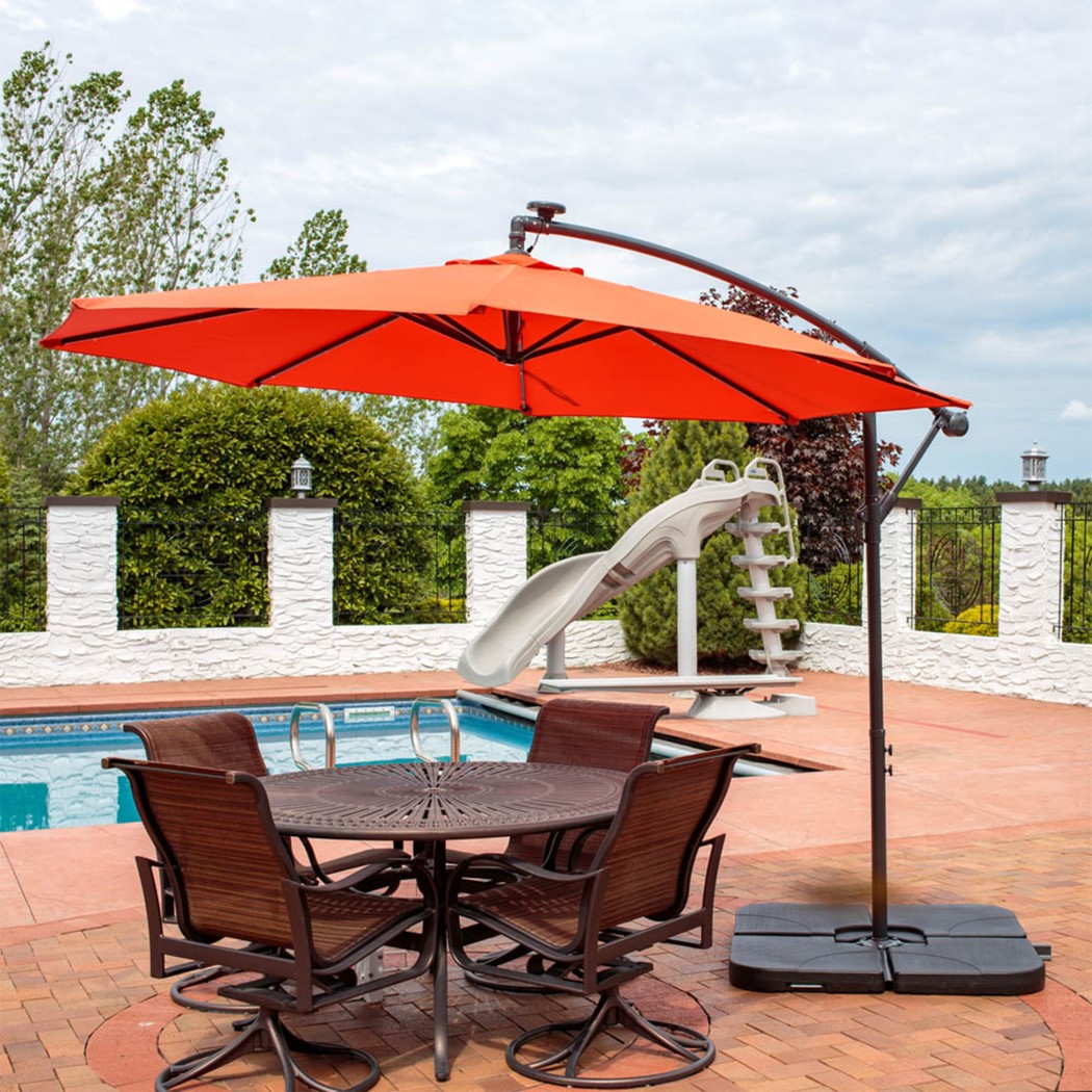 Sunnydaze 10 Foot Offset Steel Solar LED Patio Umbrella with Cantilever