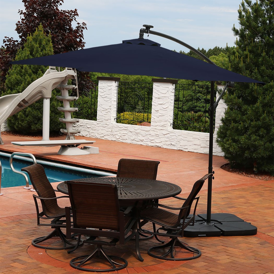 Sunnydaze 10 Foot Offset Steel Solar LED Patio Umbrella with Cantilever