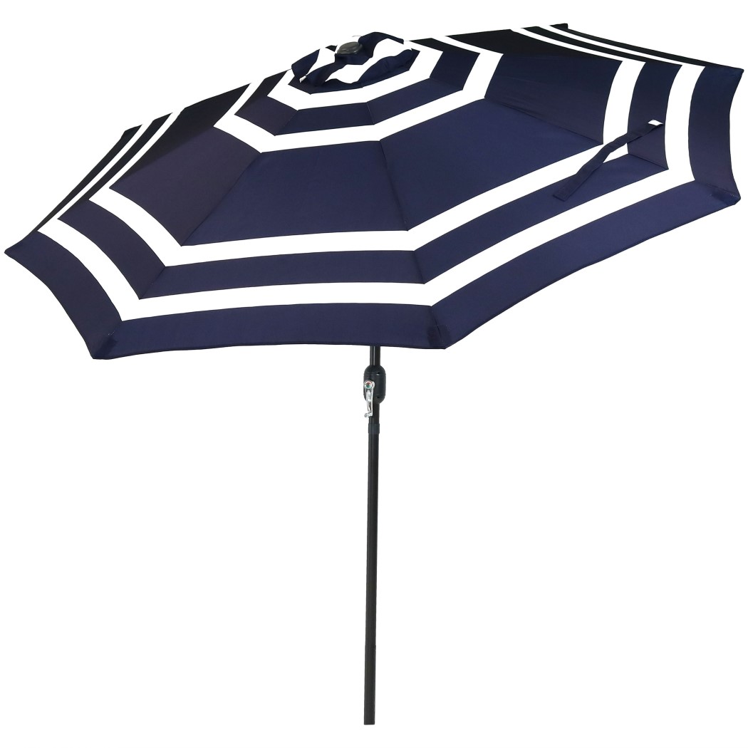 Sunnydaze 9 Foot Striped Aluminum Tilt and Crank Patio Umbrella