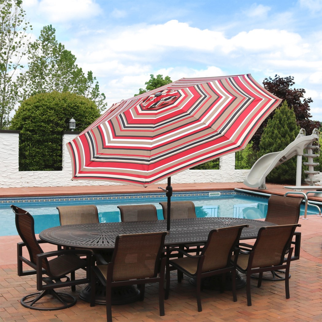 Sunnydaze 9 Foot Striped Aluminum Tilt and Crank Patio Umbrella