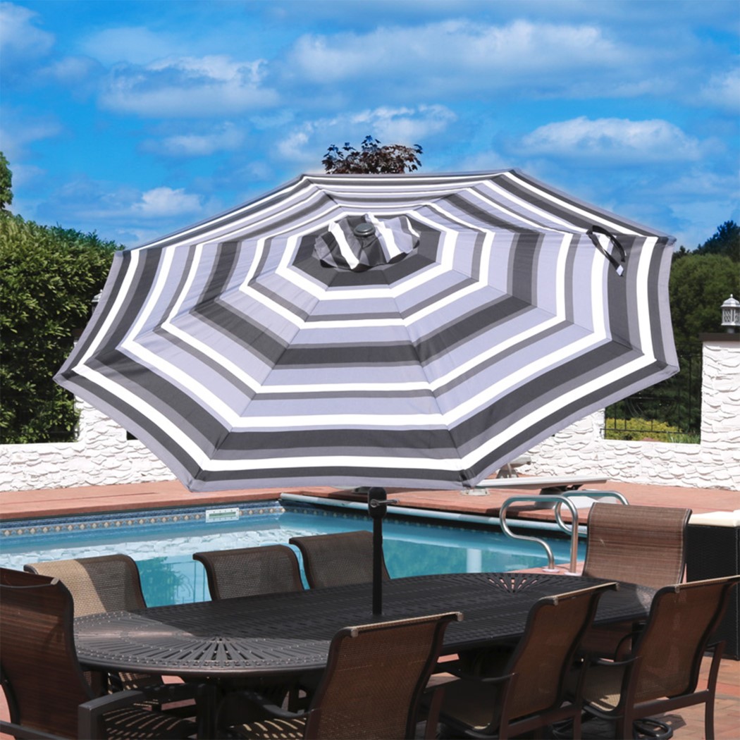Sunnydaze 9 Foot Striped Aluminum Tilt and Crank Patio Umbrella