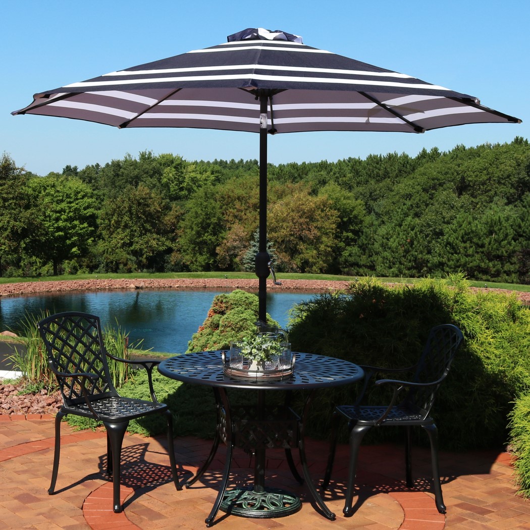 Sunnydaze 9 Foot Striped Aluminum Tilt and Crank Patio Umbrella
