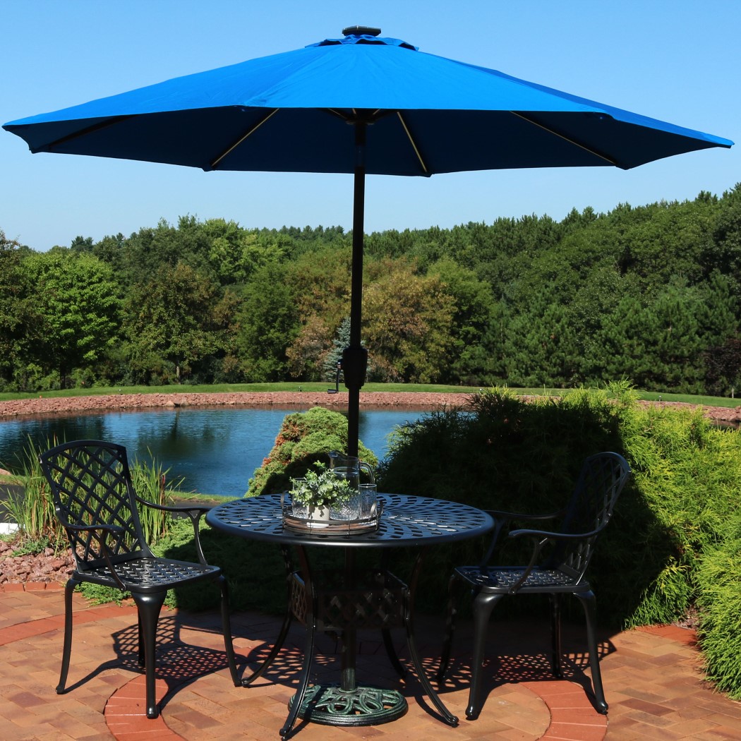 Sunnydaze 9 Foot Aluminum Sunbrella Solar LED Tilt and Crank Patio Umbrella