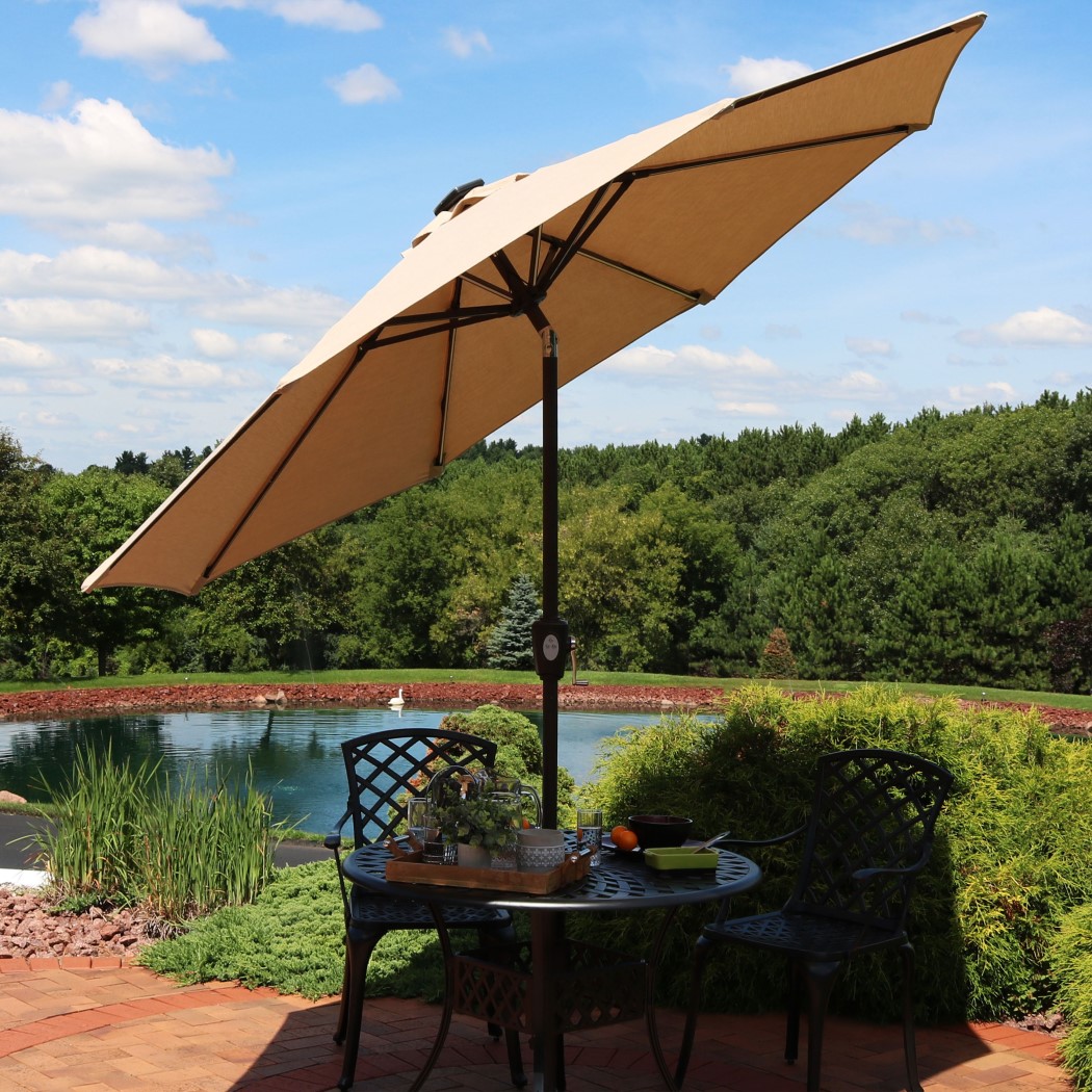 Sunnydaze 9 Foot Aluminum Sunbrella Solar LED Tilt and Crank Patio Umbrella