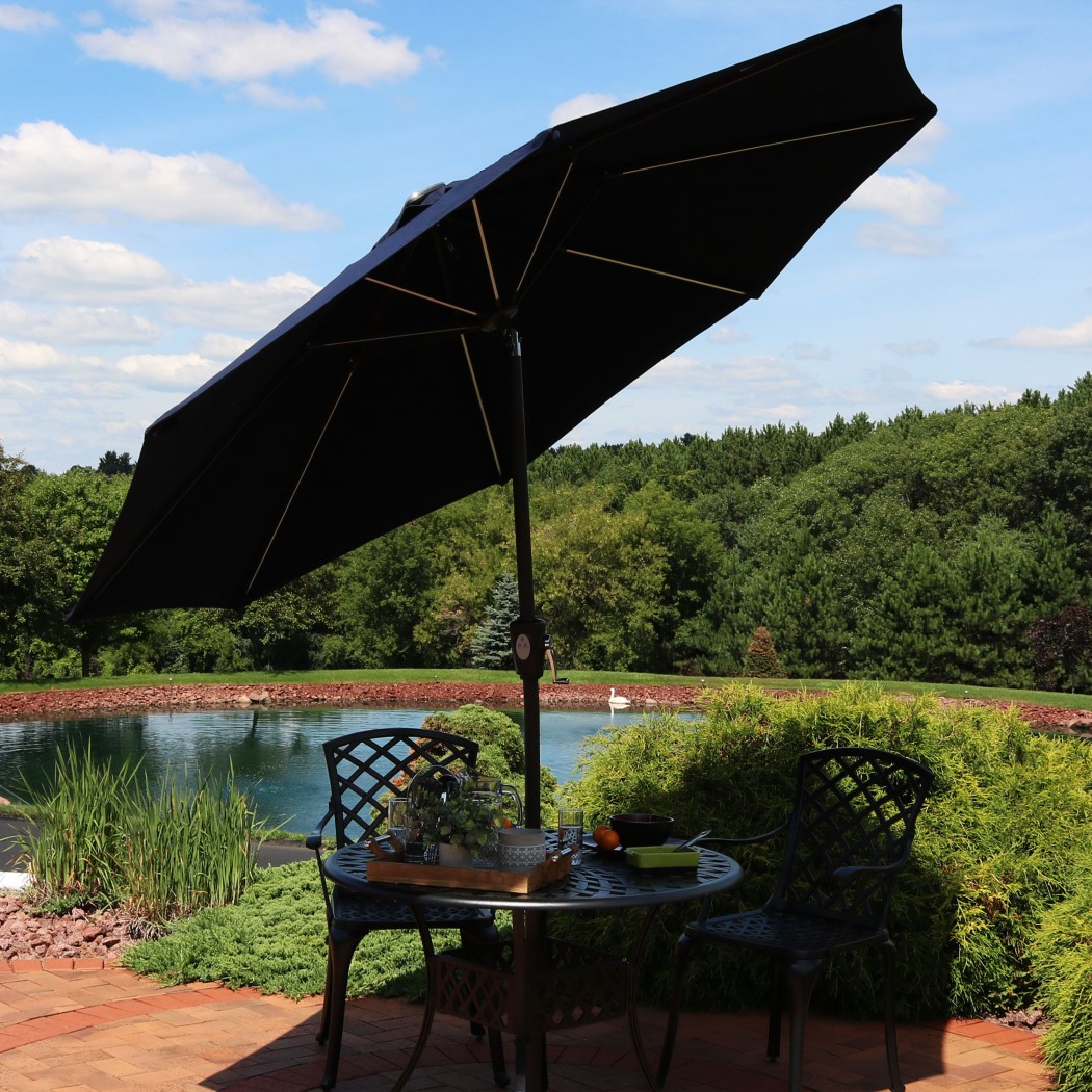 Sunnydaze 9 Foot Aluminum Sunbrella Solar LED Tilt and Crank Patio Umbrella