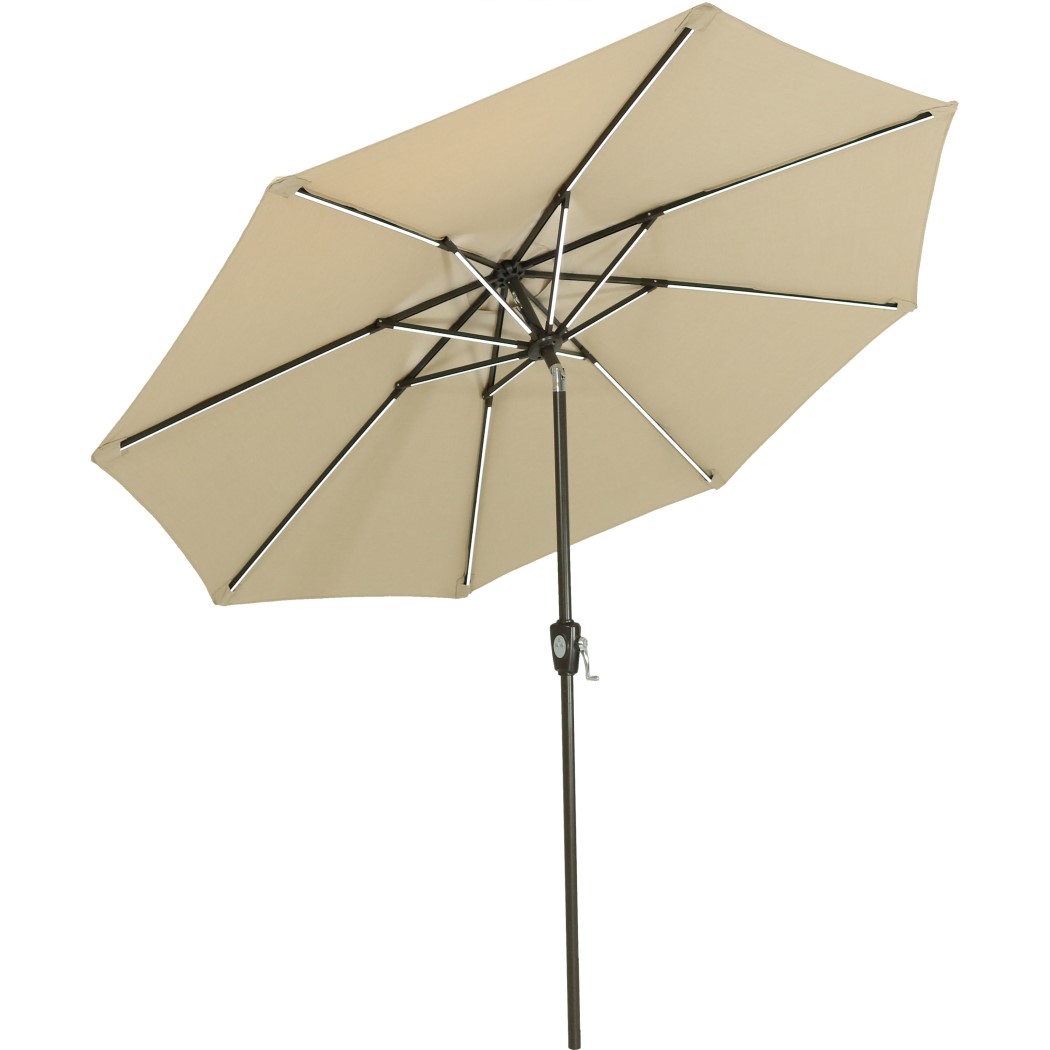 Sunnydaze 9 Foot Aluminum Sunbrella Solar LED Tilt and Crank Patio Umbrella