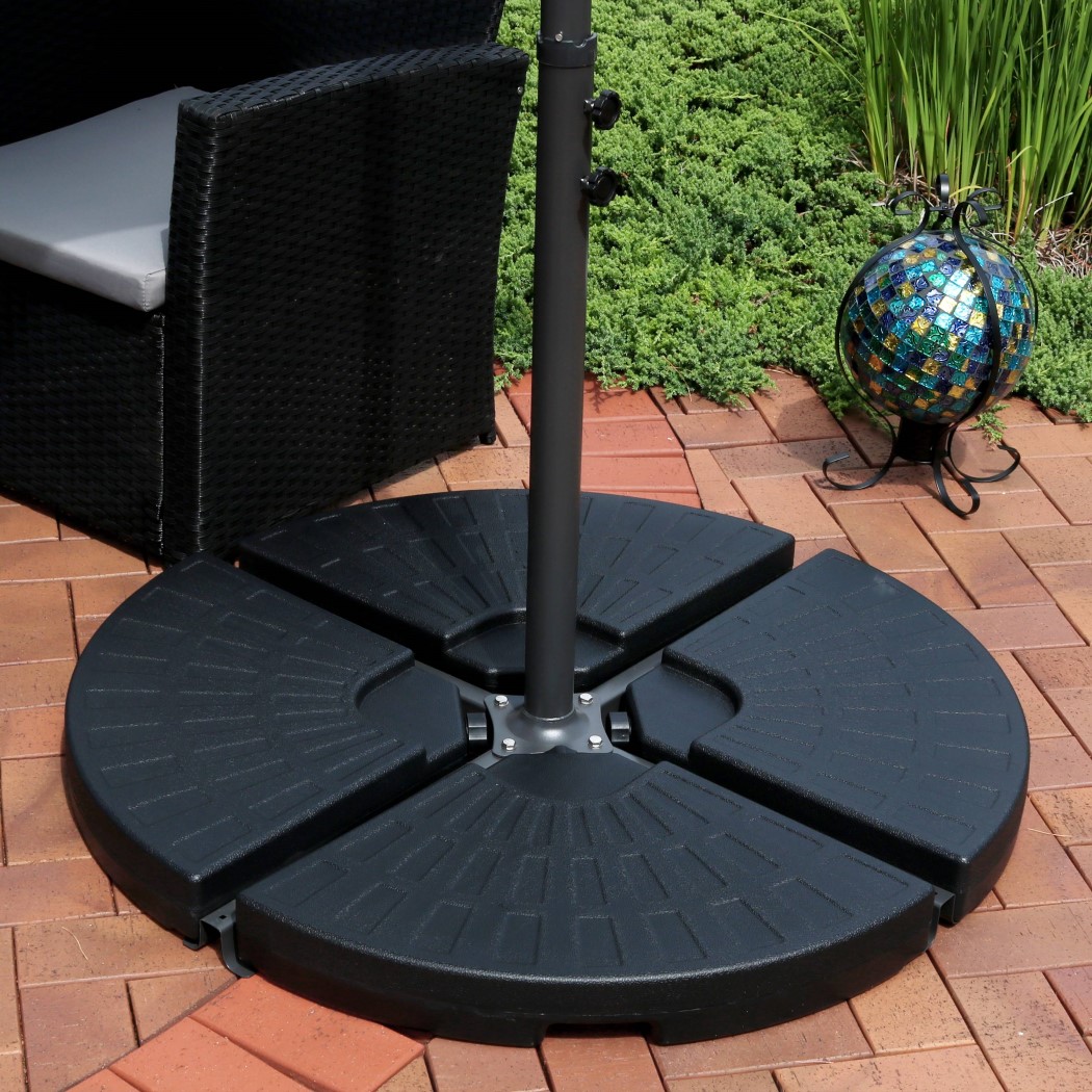 Sunnydaze Black Plastic Water or Sand Offset Cantilever Umbrella Base Plates - Set of Four