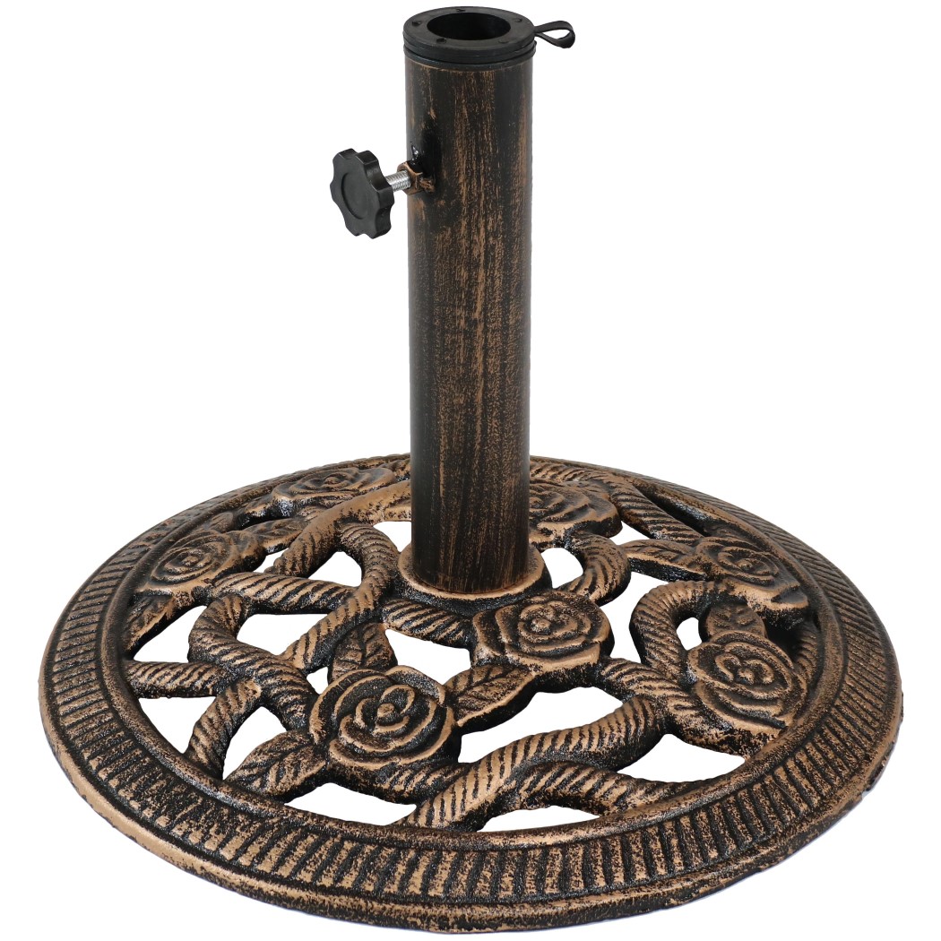 Sunnydaze 16 Inch Cast Iron Rose Blossom Patio Umbrella Base