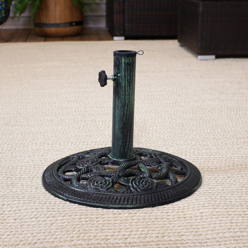 Sunnydaze 16 Inch Cast Iron Rose Blossom Patio Umbrella Base