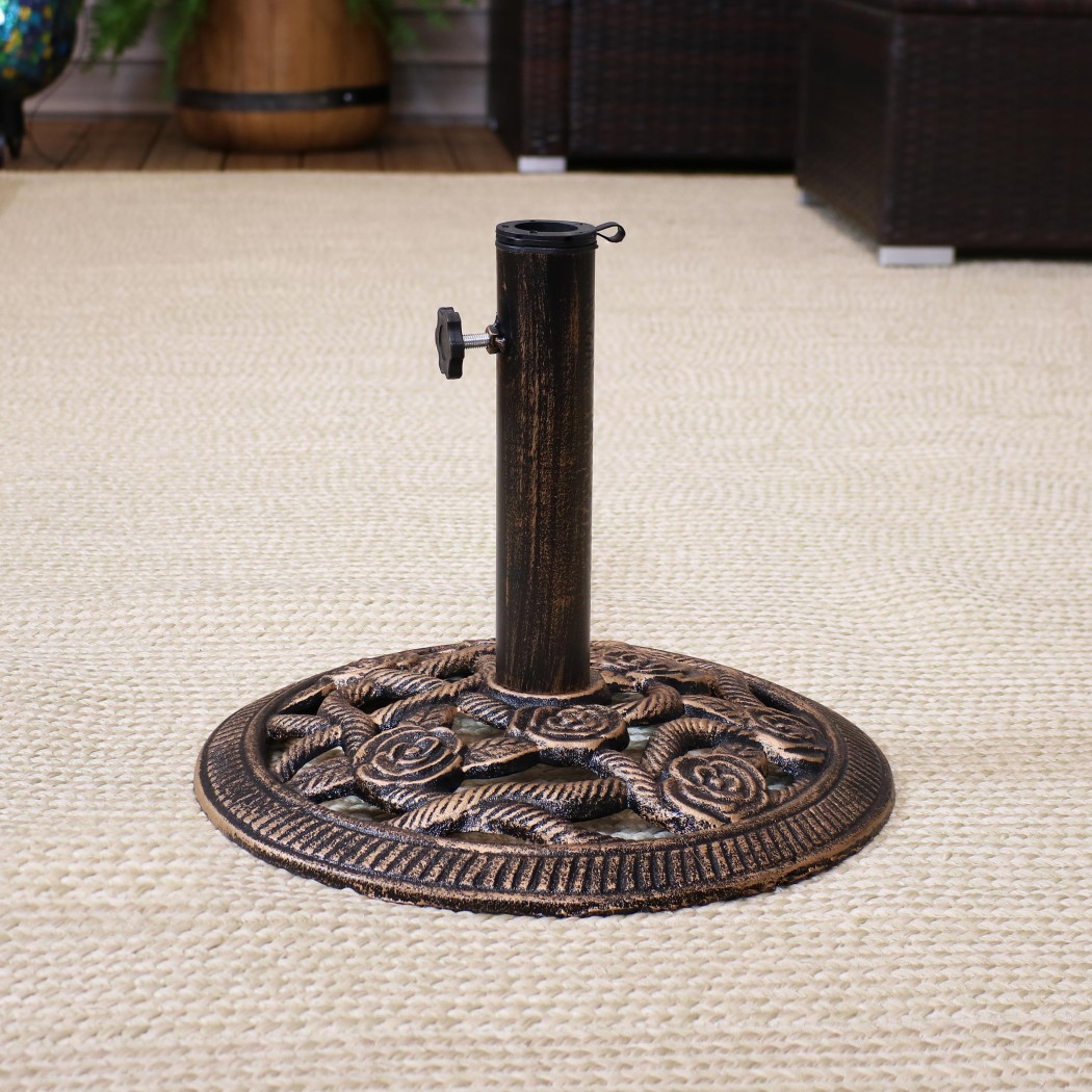 Sunnydaze 16 Inch Cast Iron Rose Blossom Patio Umbrella Base