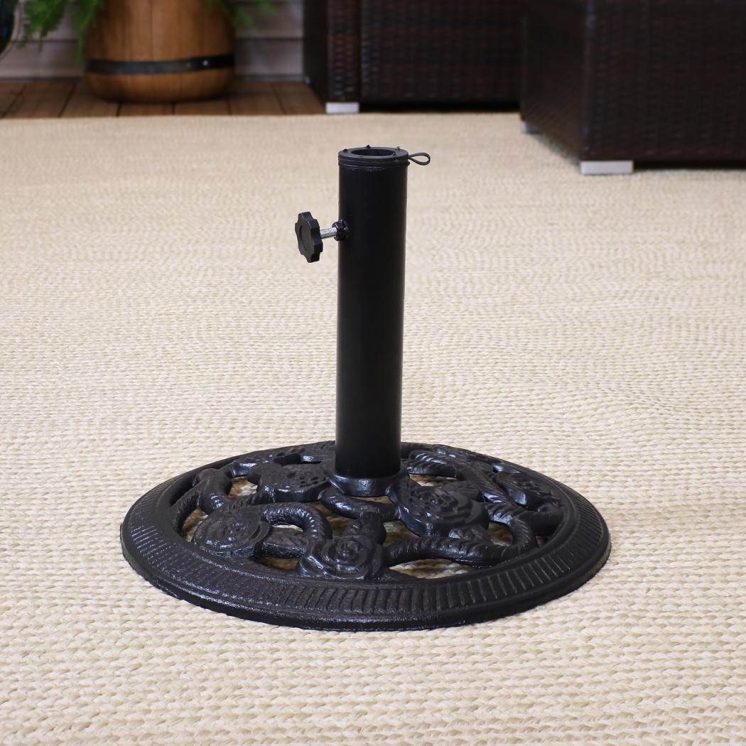Sunnydaze 16 Inch Cast Iron Rose Blossom Patio Umbrella Base