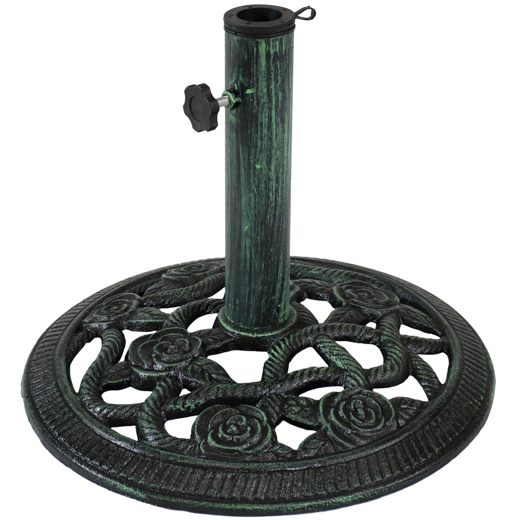 Sunnydaze 16 Inch Cast Iron Rose Blossom Patio Umbrella Base