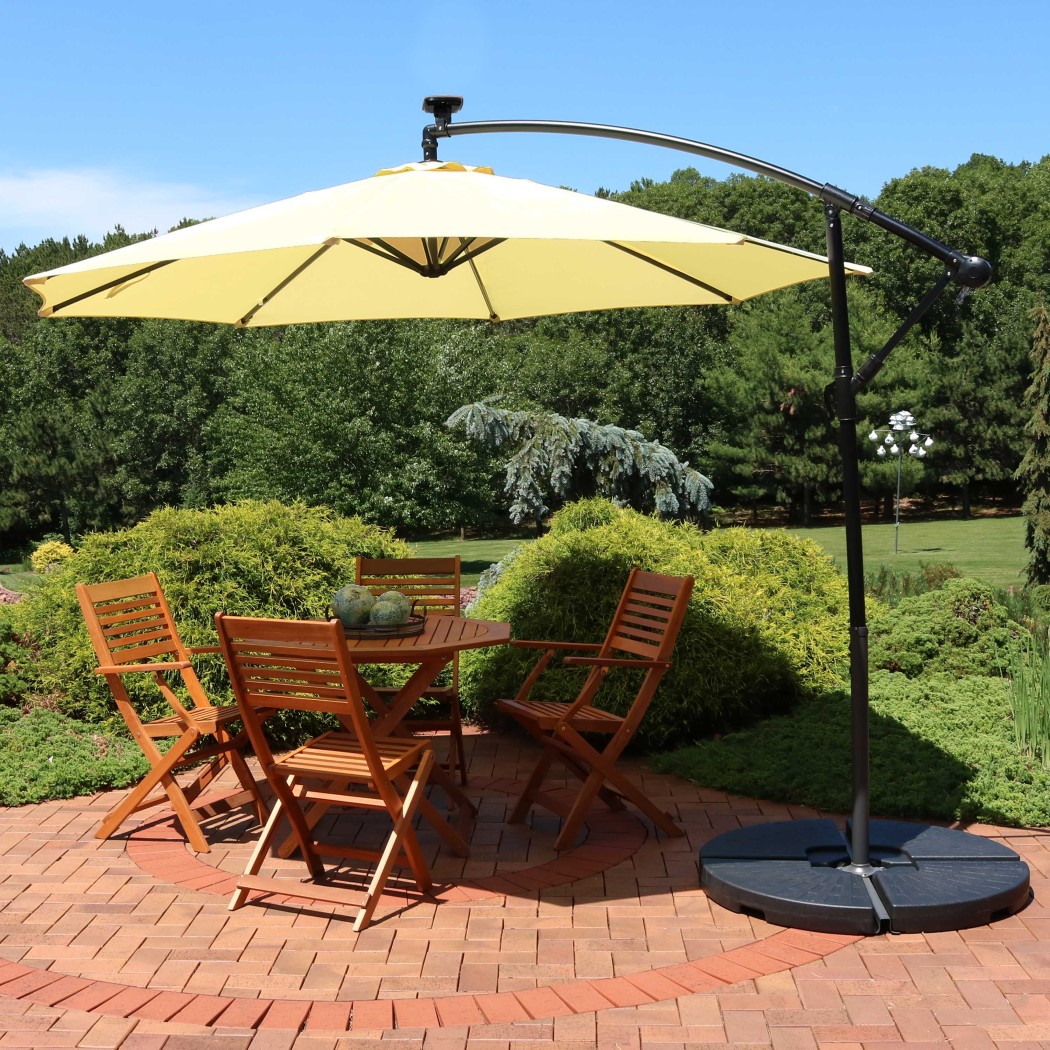 Sunnydaze 10 Foot Offset Solar LED Patio Umbrella