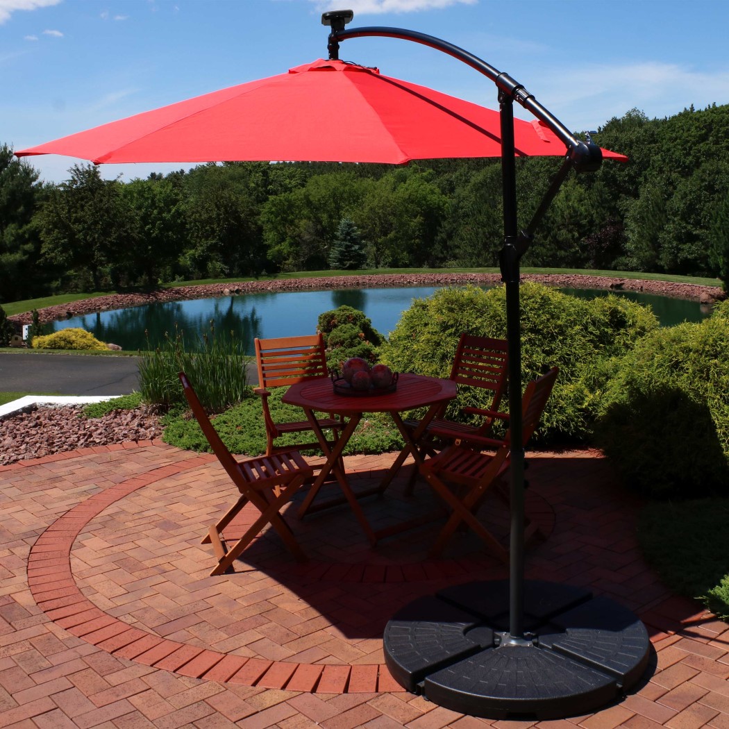 Sunnydaze 10 Foot Offset Solar LED Patio Umbrella