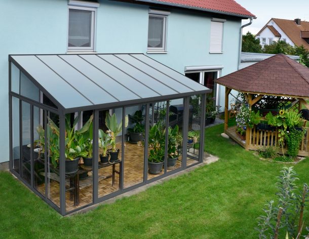 Canopia 14 x 10 Foot Sanremo Solarium Patio Kit with Screen Doors - Grey
