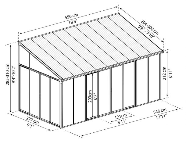Canopia 18 x 10 Foot Sanremo Solarium Patio Kit with Screen Doors - Grey