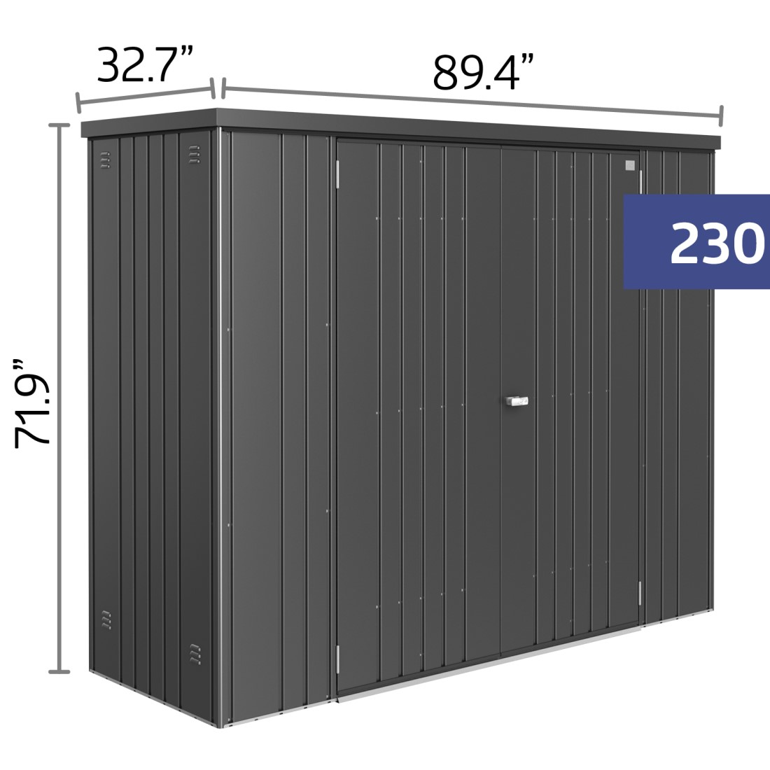 Biohort 7 x 3 Foot Dark Grey Polyamide Enamel-Coated Galvanized Steel Equipment Locker - 230 Gallons
