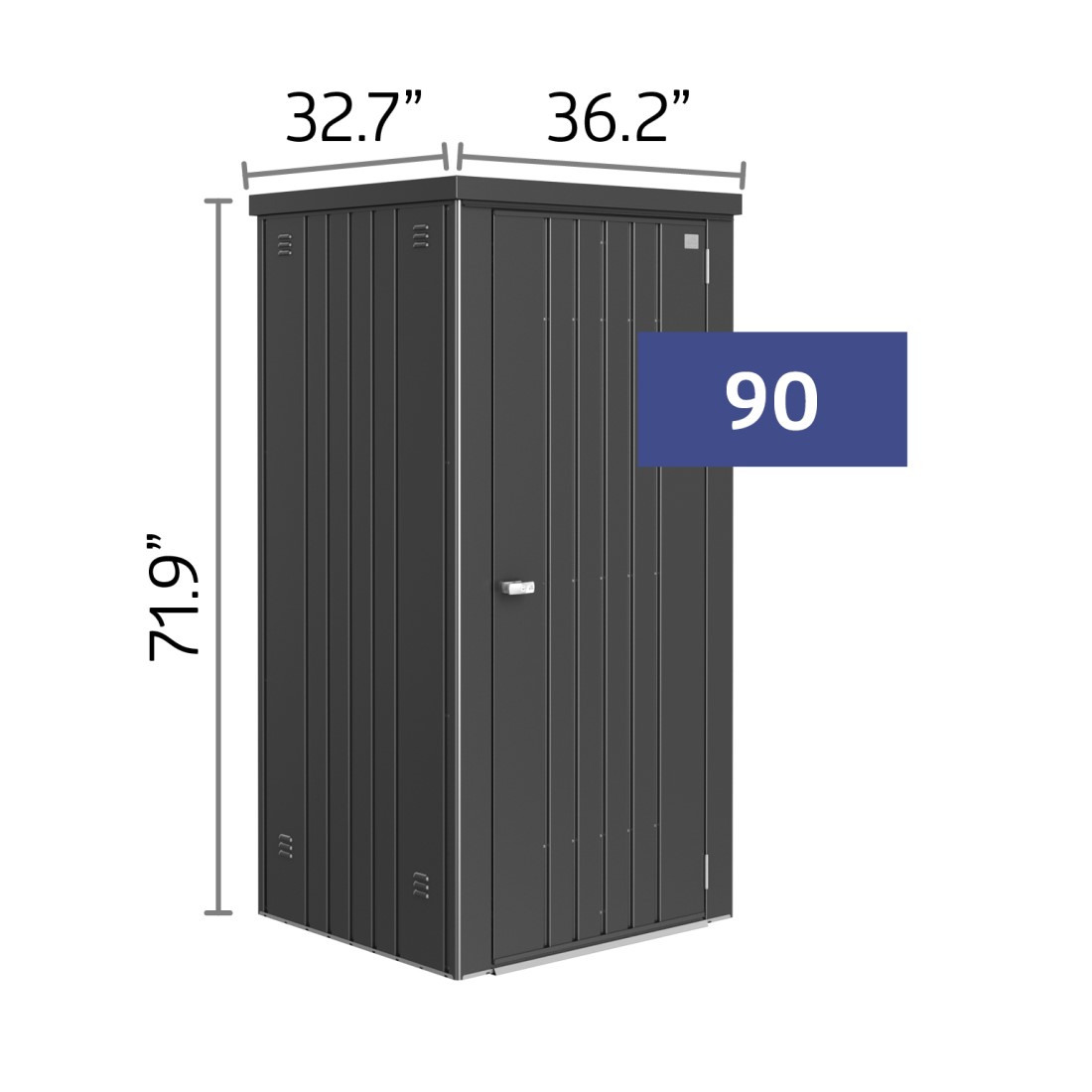 Biohort 3 x 3 Foot Dark Grey Polyamide Enamel-Coated Galvanized Steel Equipment Locker - 90 Gallon
