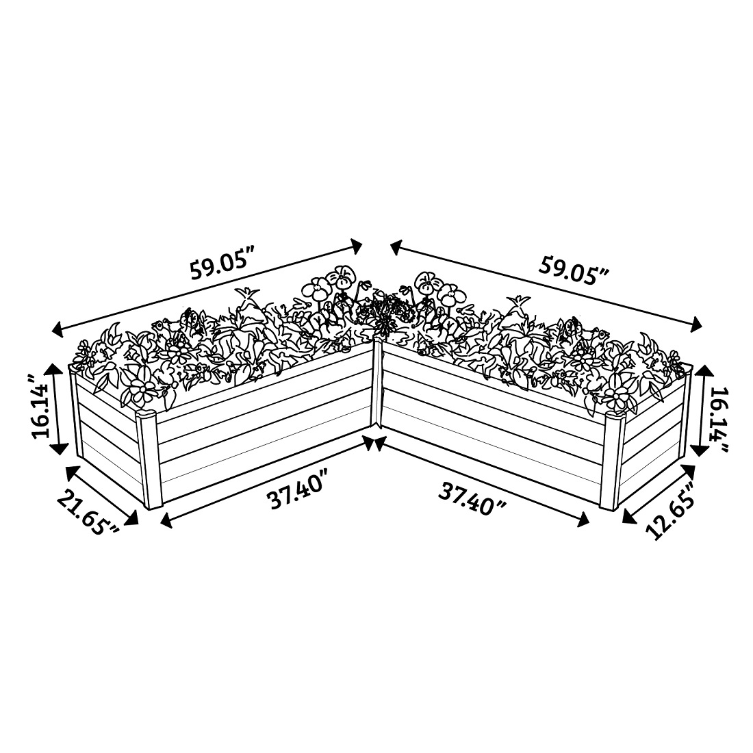 Absco The Organic Garden Co Hakea 4.9' x 4.9' x 1.3' Metal L Garden Bed
